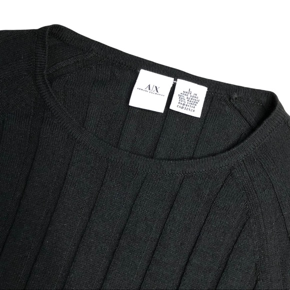 A/X Armani Exchange Basic Black Ribbed Stretchy Short Sleeve Sweater Size Large - Picture 3 of 7